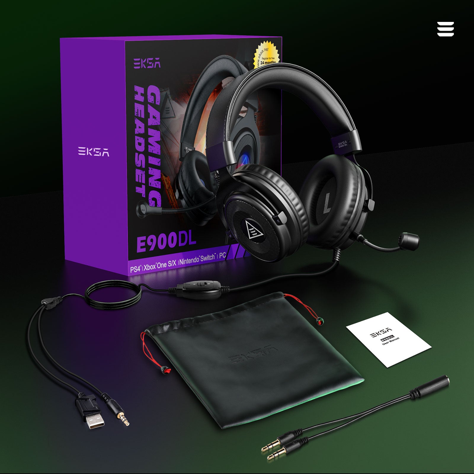 E900DL Wired Stereo Gaming Headset-Over Ear Headphones