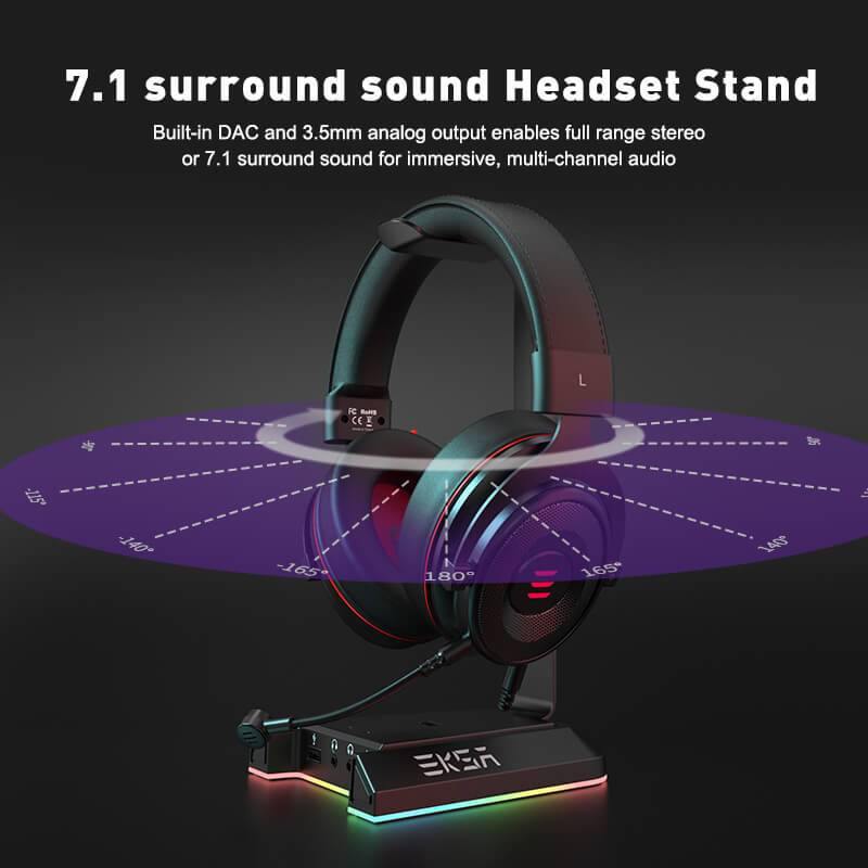 EKSA W1 RGB Headset Stand with 7.1 Virtual Surround Sound