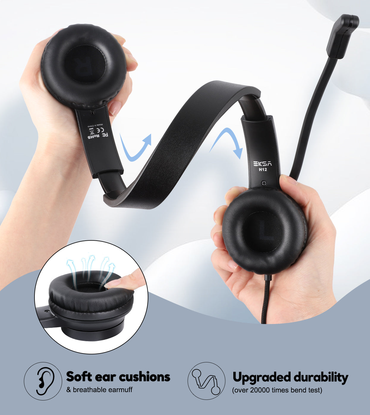 EKSAtelecom H12 3.5mm Stereo Headset For Call Center, Office, Webinar